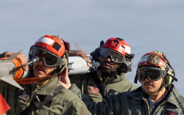 U.S. Marines perform ordnance loading and refueling