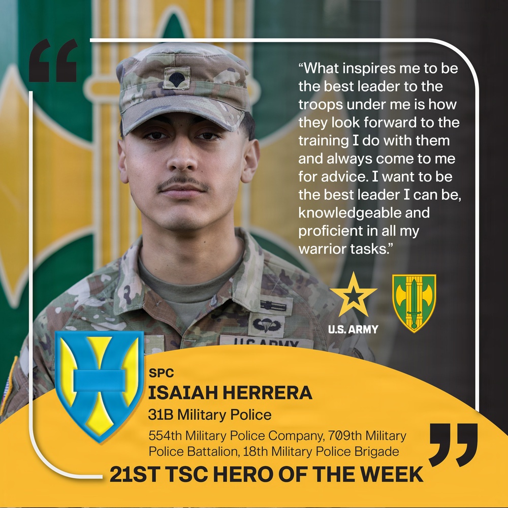 21st TSC Hero of the Week, Spc. Isaiah Herrera