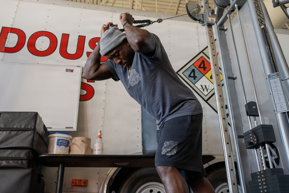 The 6th Civil Engineer Squadron Fire and Emergency Services flight physical training