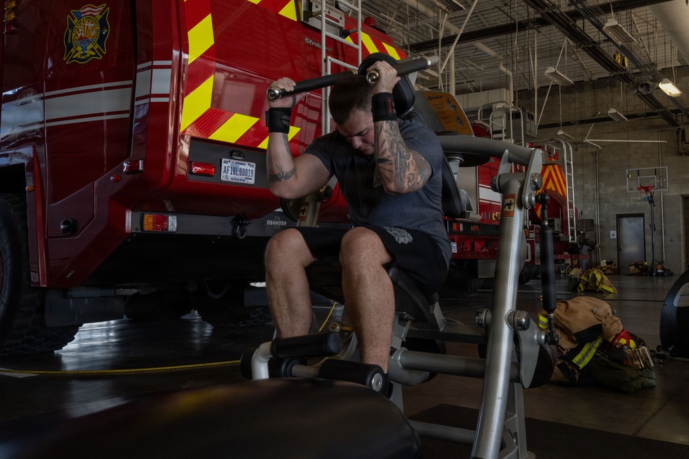 The 6th Civil Engineer Squadron Fire and Emergency Services flight physical training