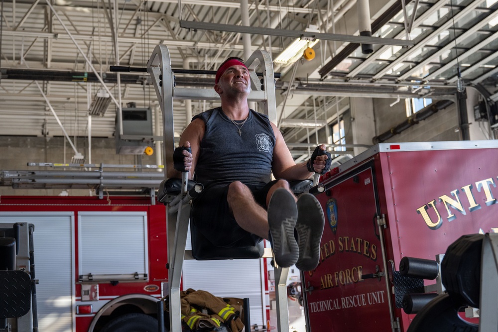 The 6th Civil Engineer Squadron Fire and Emergency Services flight physical training