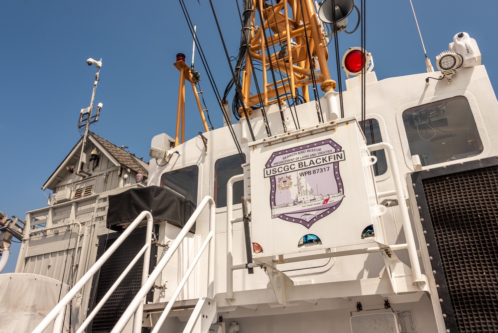 USCG Cutter Blackfin goes underway, leaving Santa Barbara, to patrol the Southern California coast