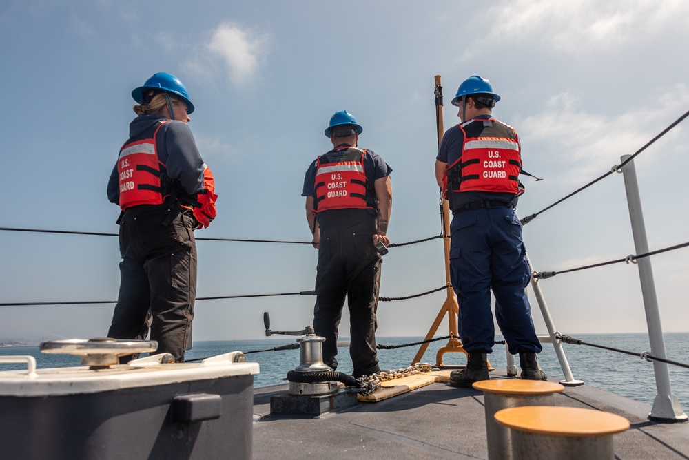 USCG Cutter Blackfin goes underway, leaving Santa Barbara, to patrol the Southern California coast