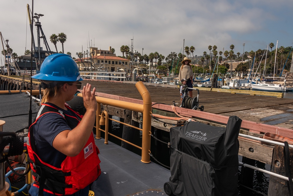 USCG Cutter Blackfin goes underway, leaving Santa Barbara, to patrol the Southern California coast