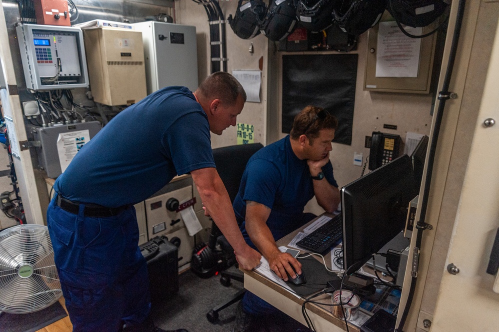 USCG Cutter Blackfin goes underway, leaving Santa Barbara, to patrol the Southern California coast