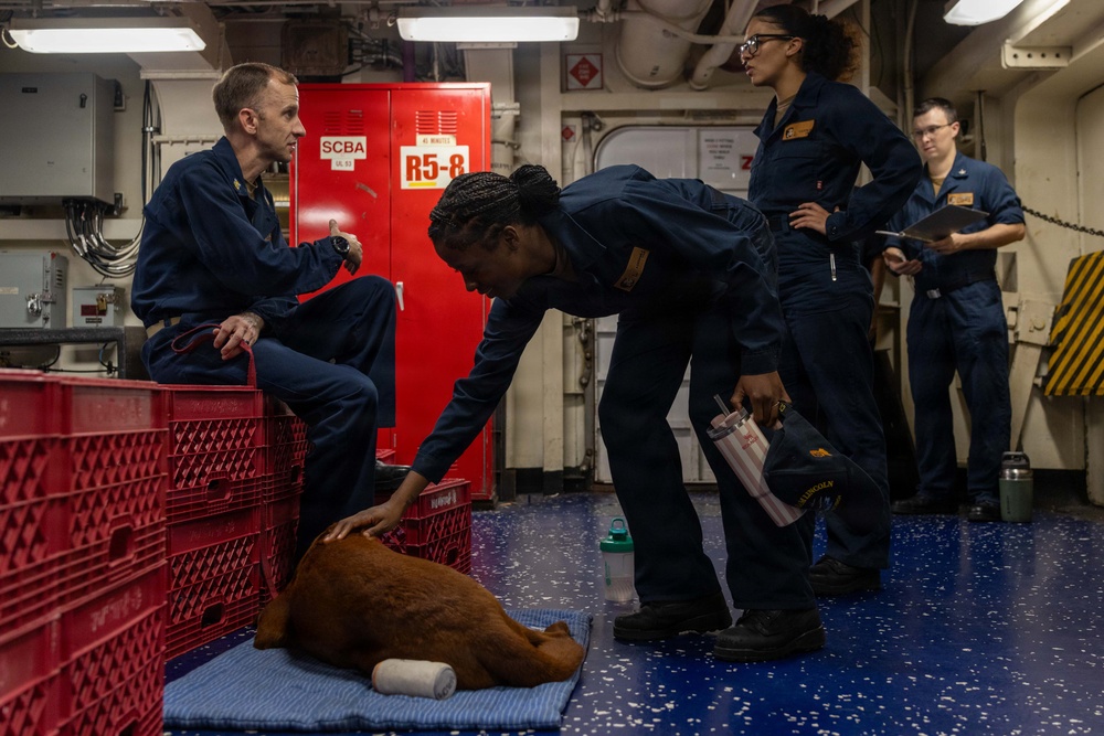Expeditionary facility dog visits Sailors aboard Abraham Lincoln