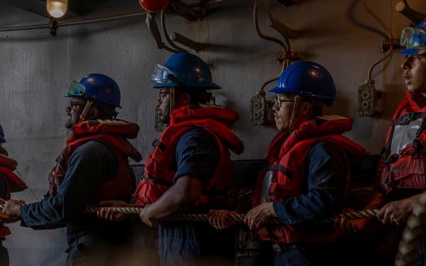 Abraham Lincoln conducts a fueling-at-sea with Frank E. Petersen Jr.