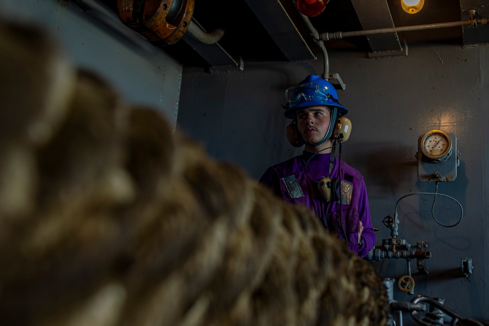 Abraham Lincoln conducts a fueling-at-sea with Frank E. Petersen Jr.