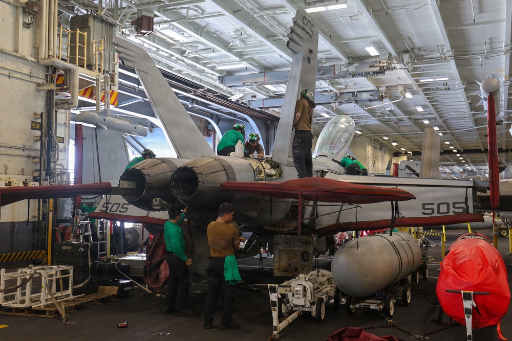 Abraham Lincoln conducts routine aircraft maintenance