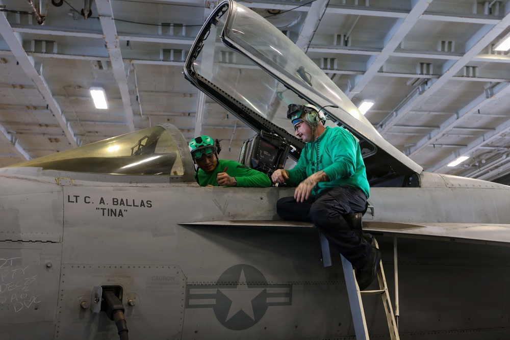 Abraham Lincoln conducts routine aircraft maintenance