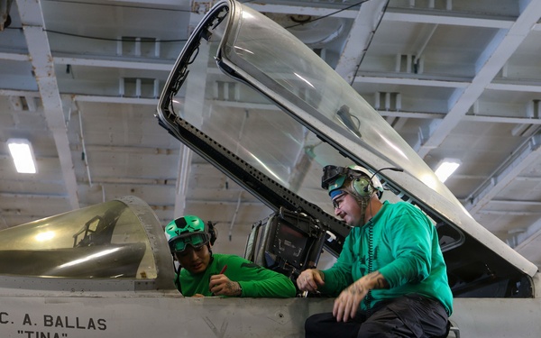 Abraham Lincoln conducts routine aircraft maintenance