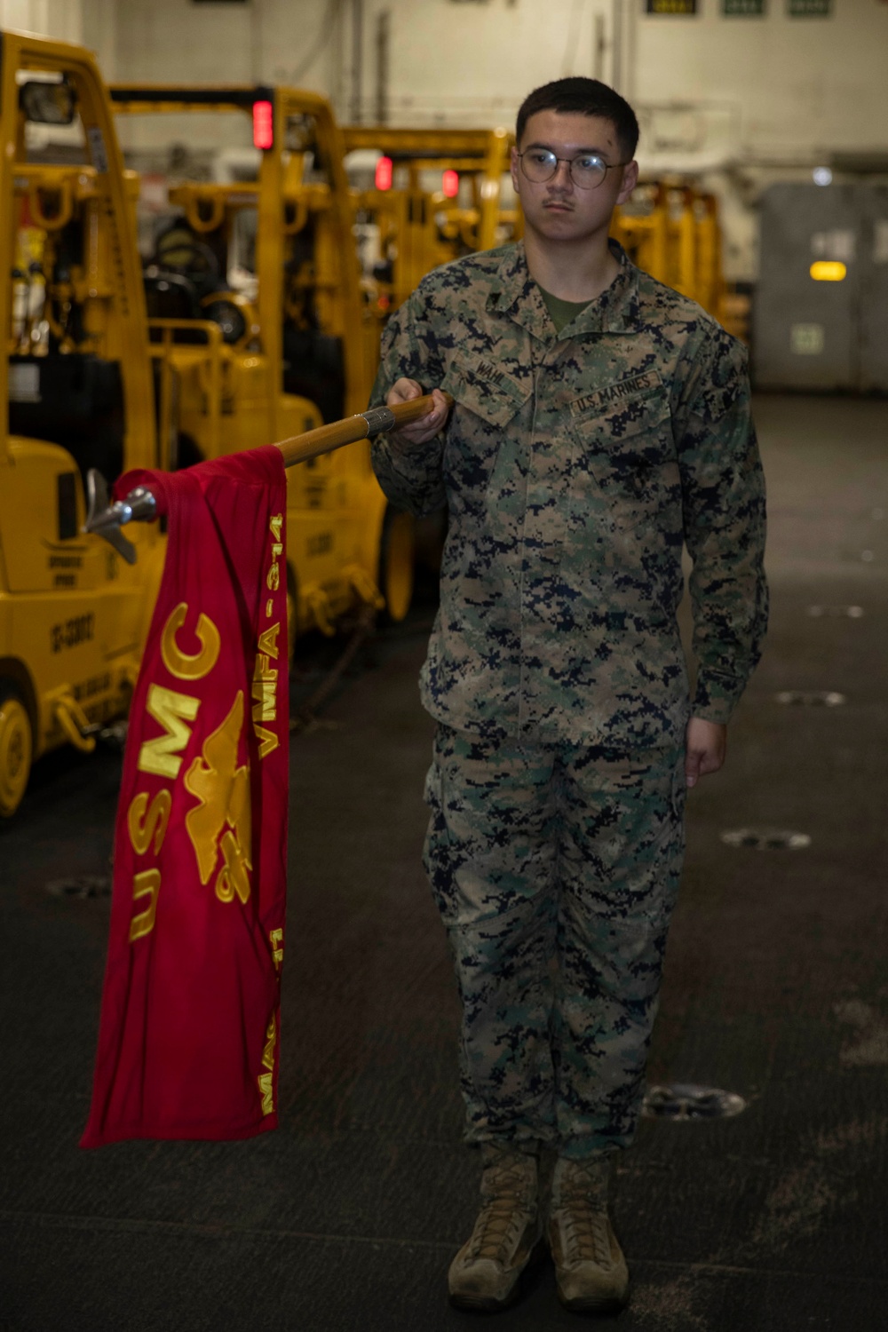 Marine Corps conduct drill training aboard Abraham Lincoln