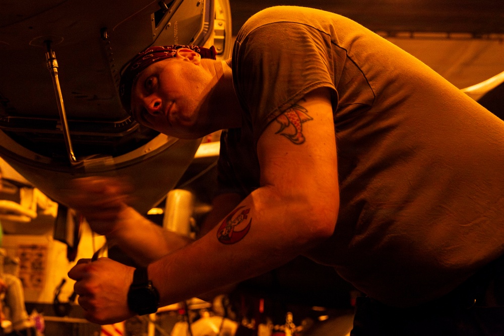 Abraham Lincoln conducts routine aircraft maintenance