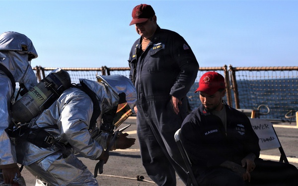 USS McFAUL Flight Deck Firefighting Drill