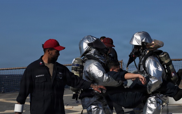 USS McFAUL Flight Deck Firefighting Drill