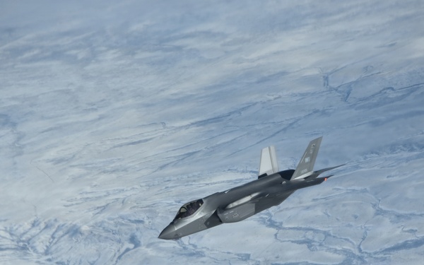 F-35A Lightning II departs after receiving mid-air refueling
