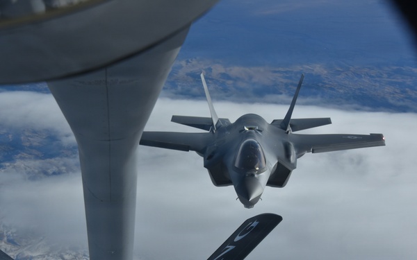 F-35A Lightning II prepares to receive fuel from KC-135 Stratotanker