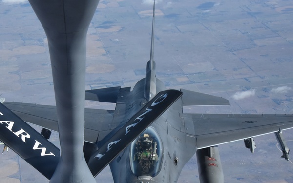 F-16 Fighting Falcon prepares to receive fuel from KC-135