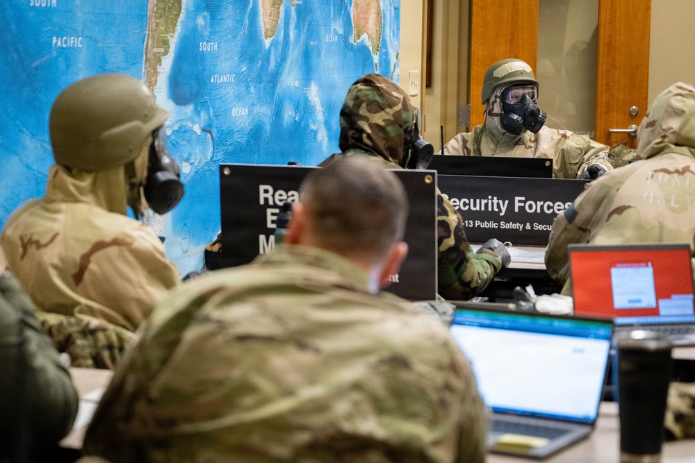 181st Intelligence Wing participate in an emergency control exercise