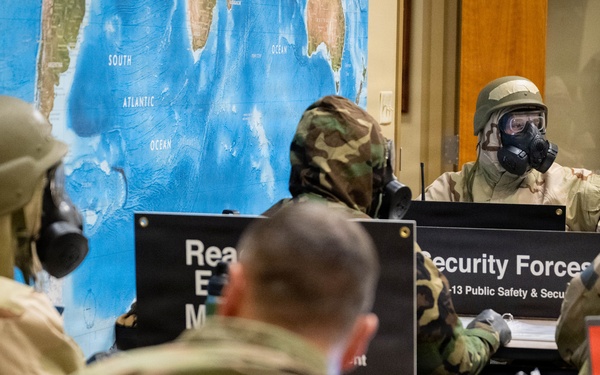 181st Intelligence Wing participate in an emergency control exercise