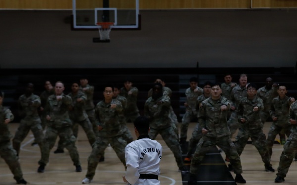 1st Signal Brigade soldiers take a Taekwondo yellow belt promotion test