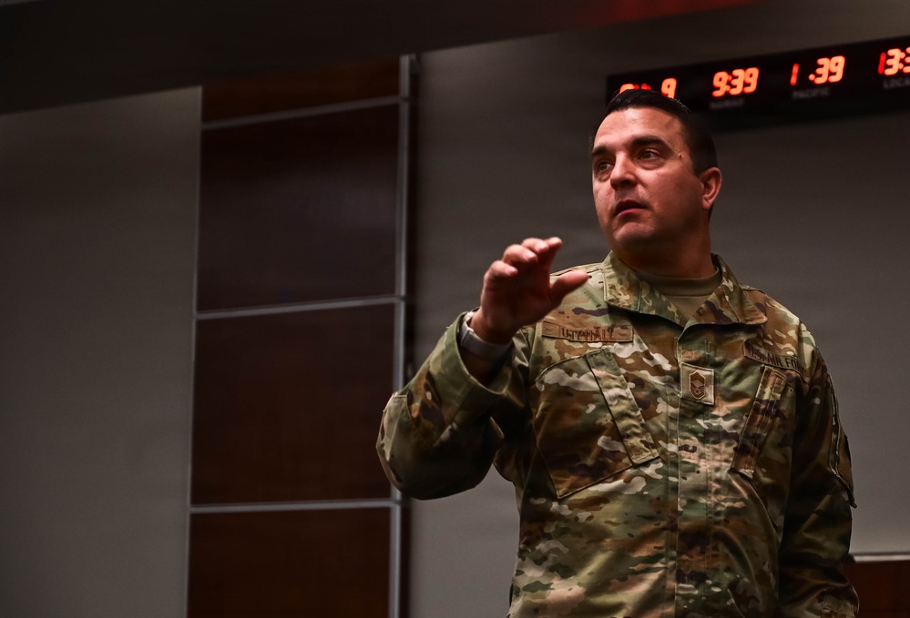 CMSgt Jeremey Utphall Meets With the 513th Group Enlisted Force