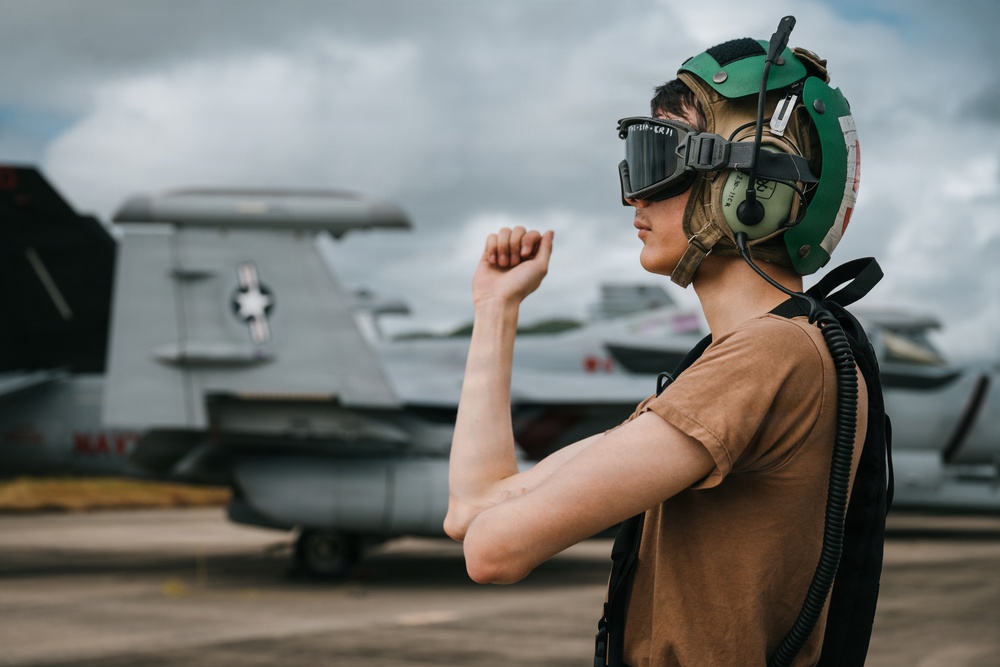 F-18s prepare for takeoff over Puerto Rico