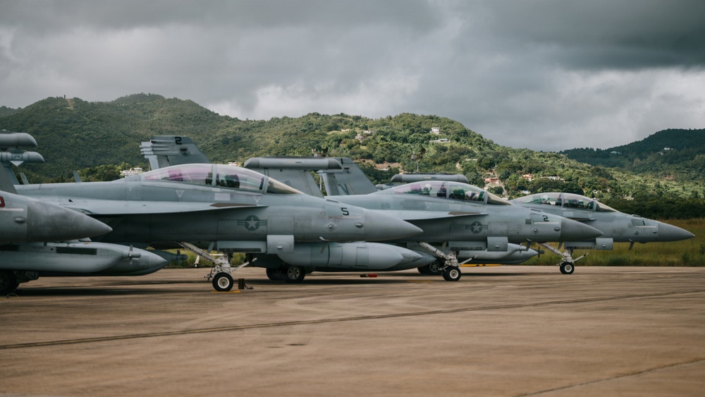 F-18s prepare for takeoff over Puerto Rico