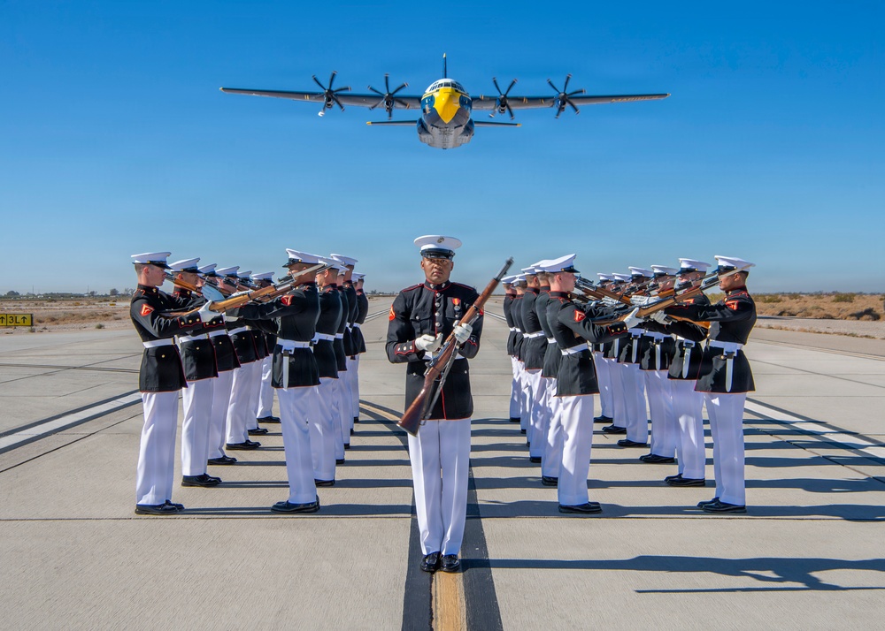 Fat Albert Flies Over Silent Drill Platoon