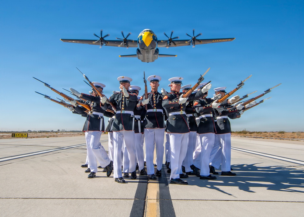 Fat Albert Flies Over Silent Drill Platoon
