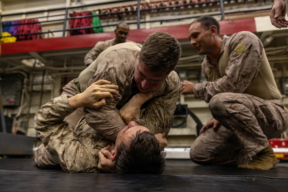 22nd MEU(SOC) | Marines Conduct Martial Arts Training Aboard USS San Antonio
