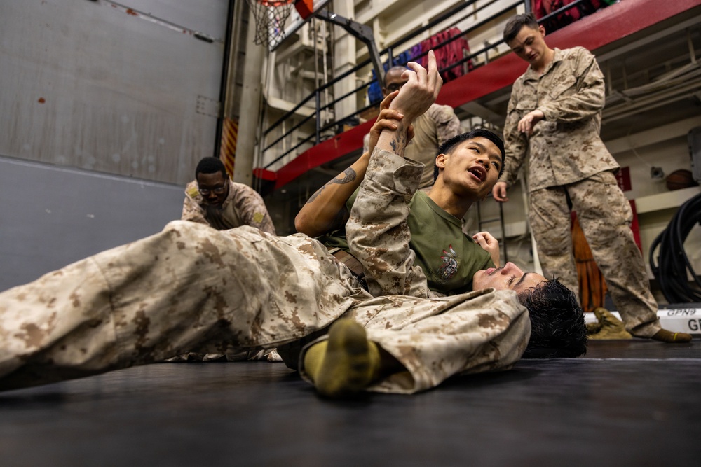 22nd MEU(SOC) | Marines Conduct Martial Arts Training Aboard USS San Antonio