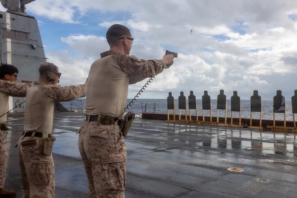 22nd MEU(SOC) | Marines Conduct Pistol Qualification Aboard USS San Antonio
