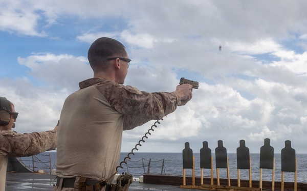 22nd MEU(SOC) | Marines Conduct Pistol Qualification Aboard USS San Antonio