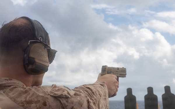 22nd MEU(SOC) | Marines Conduct Pistol Qualification Aboard USS San Antonio