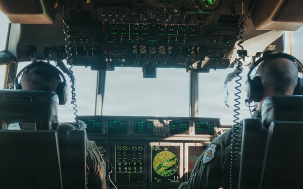 Gen. Spain leads from the cockpit during HC-130J flight at Nellis AFB