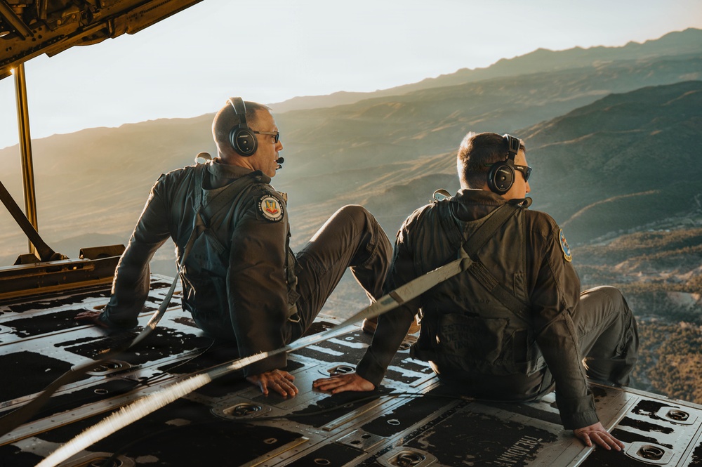 Gen. Spain leads from the cockpit during HC-130J flight at Nellis AFB