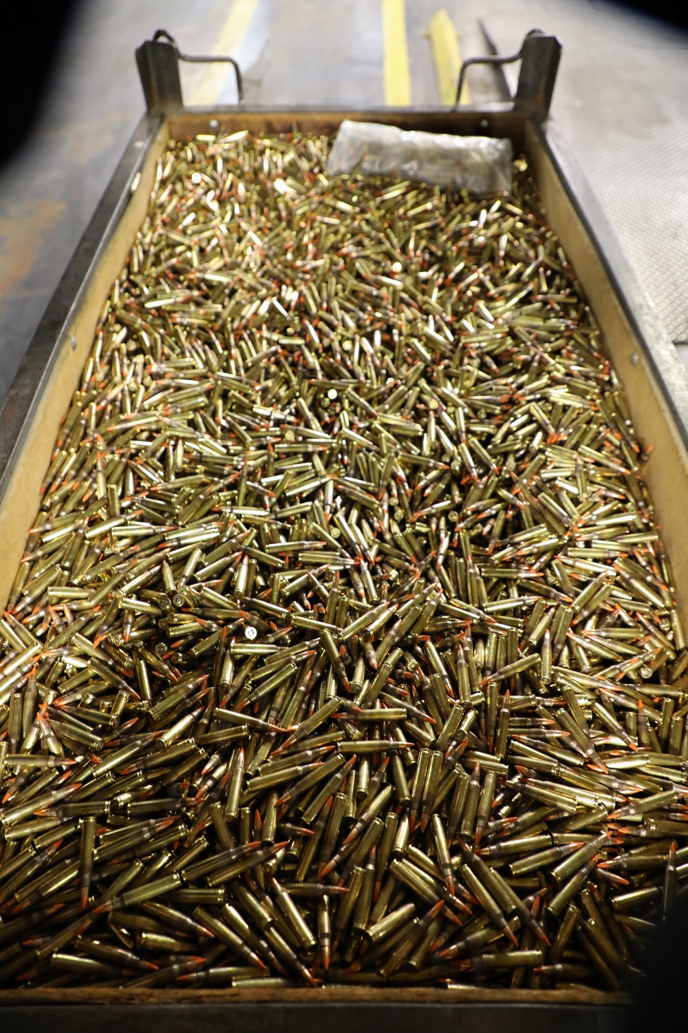 Bin of 7.62 mm ammunition at Lake City Army Ammunition Plant