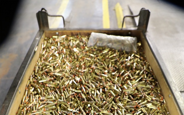 Bin of 7.62 mm ammunition at Lake City Army Ammunition Plant