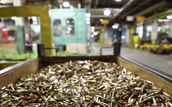 Bin of 7.62 mm ammunition at Lake City Army Ammunition Plant