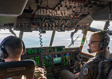 Gen. Spain leads from the cockpit during HC-130J flight at Nellis AFB