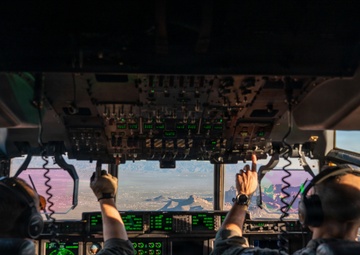 Gen. Spain leads from the cockpit during HC-130J flight at Nellis AFB