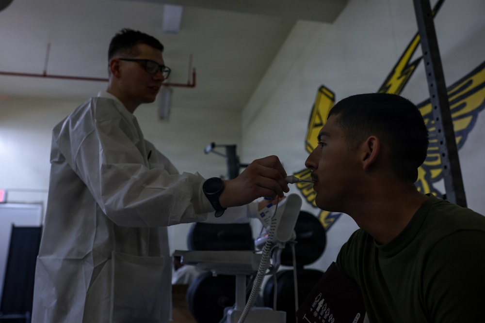 U.S. Marines volunteer at Camp Hansen Blood Drive