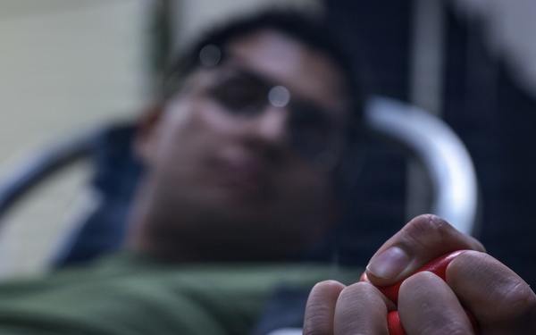 U.S. Marines volunteer at Camp Hansen Blood Drive