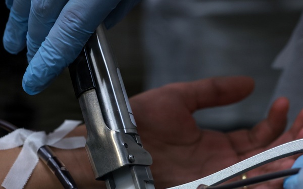 U.S. Marines volunteer at Camp Hansen Blood Drive