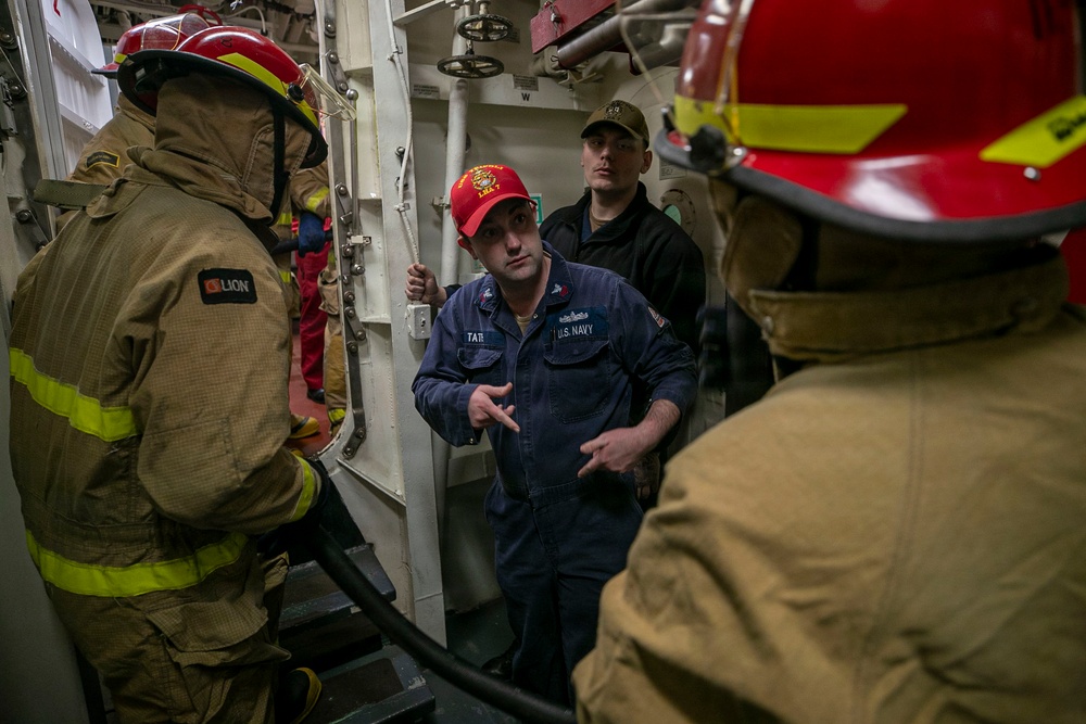 USS Tripoli Conducts Damage Control Drill