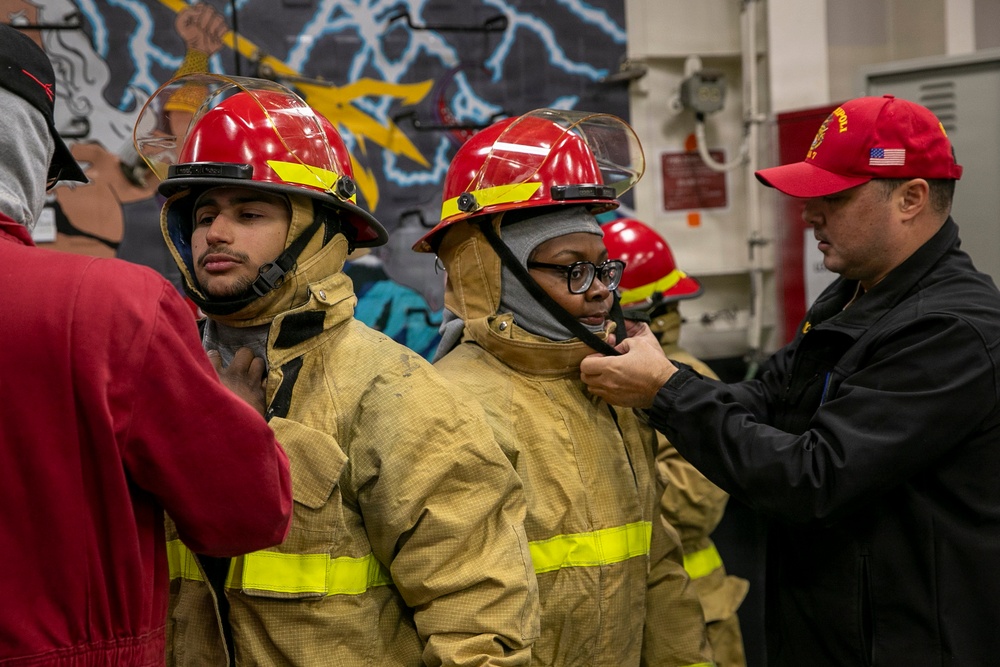 USS Tripoli Conducts Damage Control Drill