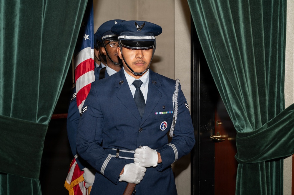 Boom operator assigned to the 91st Aircraft Maintenance Squadron, Tech. Sgt. Alex Diego, presented with Distinguished Flying Cross