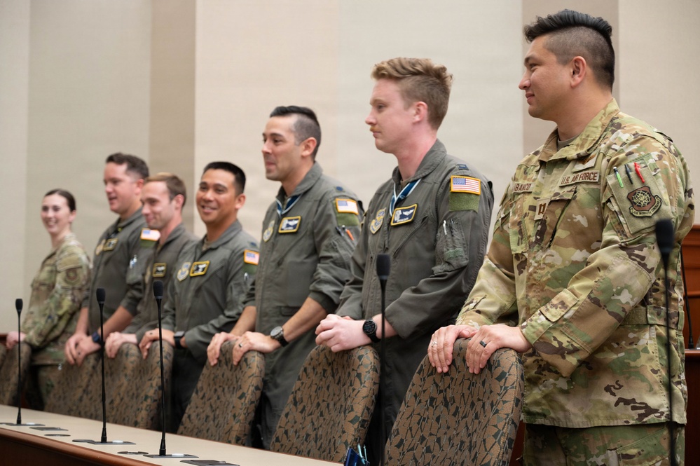 Boom operator assigned to the 91st Aircraft Maintenance Squadron, Tech. Sgt. Alex Diego, presented with Distinguished Flying Cross