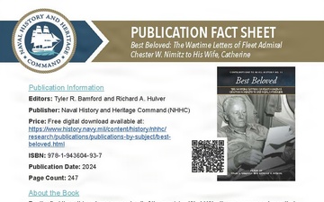 Publication Fact Sheet, BEST BELOVED: THE WARTIME LETTERS OF FLEET ADMIRAL CHESTER W. NIMITZ TO HIS WIFE, CATHERINE